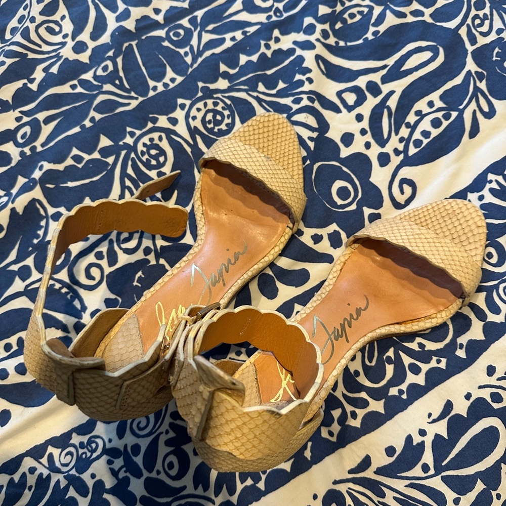 Essex Lane Textured Tan Ankle Strap Sandals